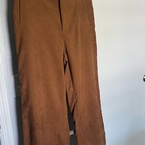 Alya Brown Straight Wide-Leg Cropped Corduroy Pants